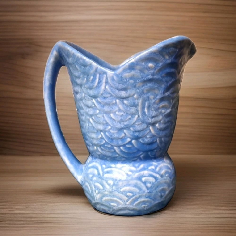 Vintage Shorter & Sons Pottery England Blue Drip Glaze Pitcher Fish Scale Design